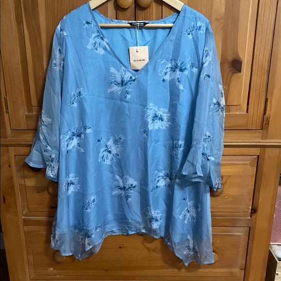 Women's Plus from BloomChic Blue Asymmetrical 3/4 Sleeve Blouse - Picture 1 of 1